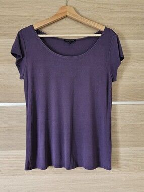 Eileen Fisher 100% Silk Stretch Jersey Scoop Neck Tee Purple Women's Small S